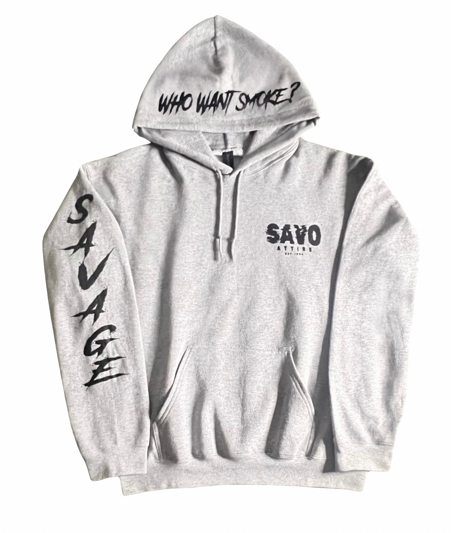 “Who Want Smoke?” Logo Hoodie - Grey